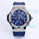 Swiss 4100 Copy Hublot Geneve Big Bang Stainless Steel Watch Blue Dial Diamond Bezel
